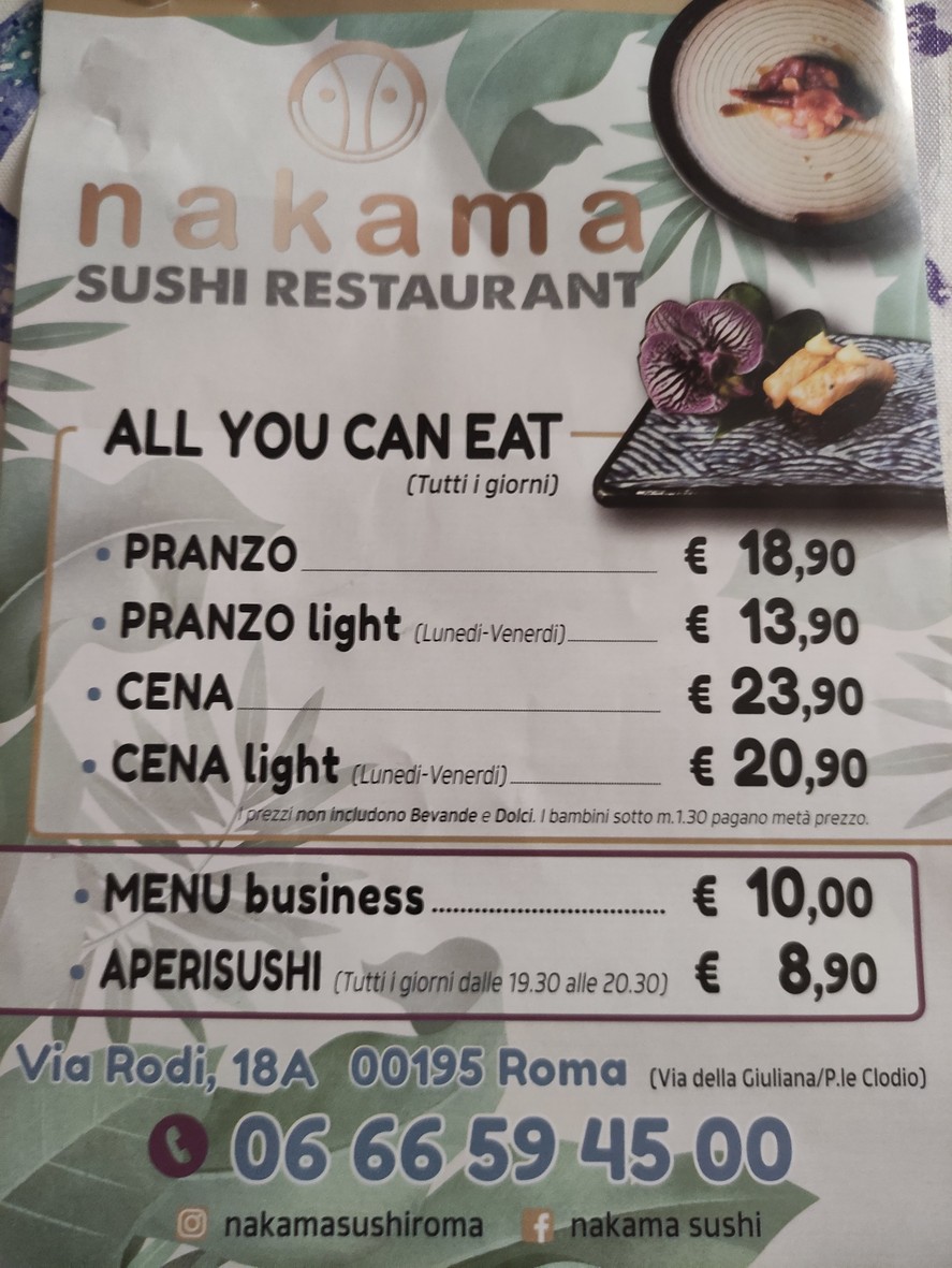 Nakama sushi menu 1