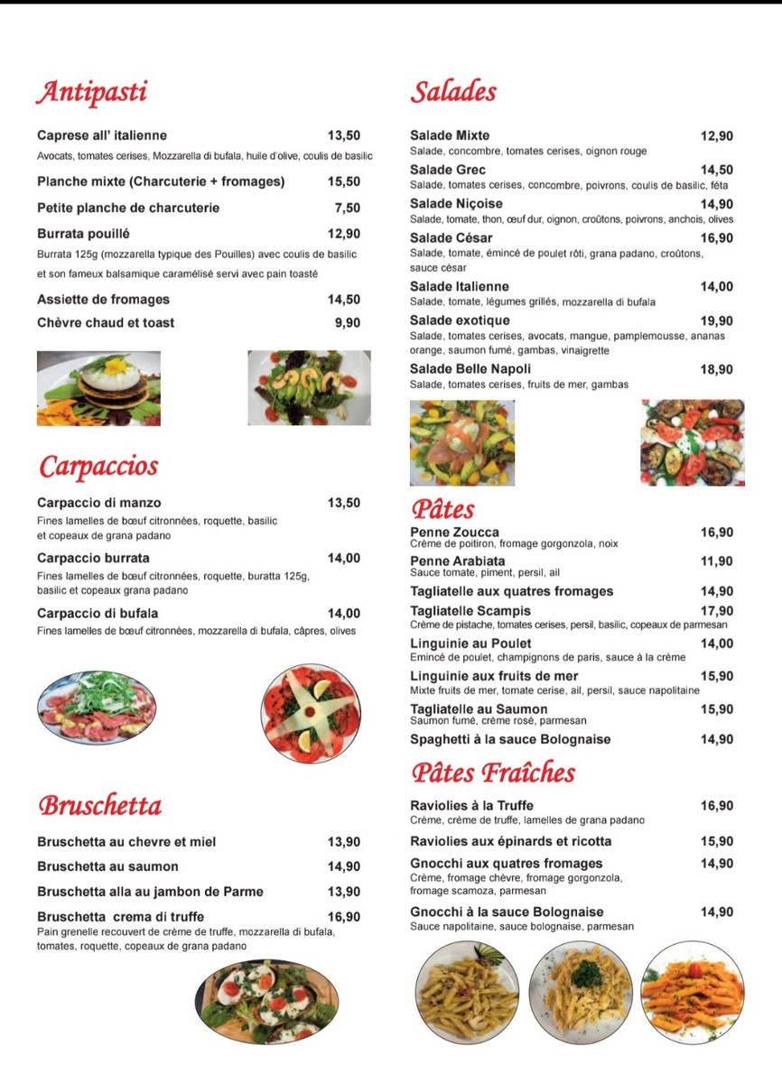 Belle Napoli restaurant menu 1
