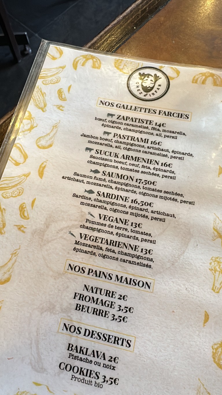 Chez Irfan menu 1