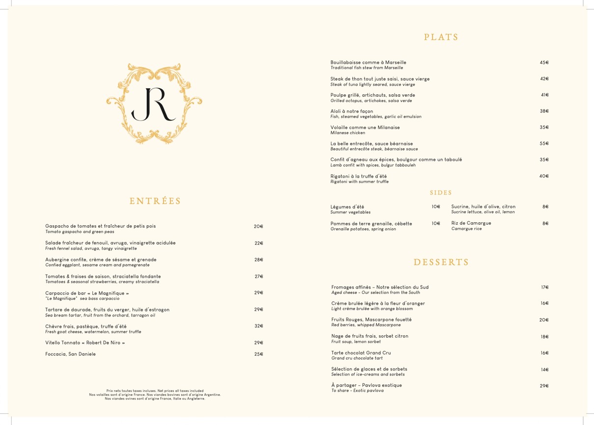 Le Jardin du Raphael menu 1
