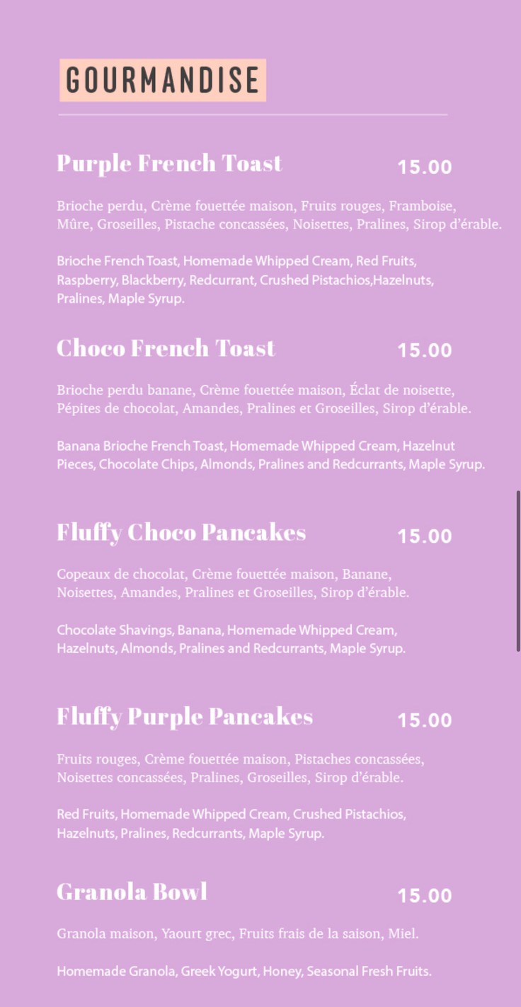 Wonderland brunchy Notre Dame/ Restaurant Brunch menu 3