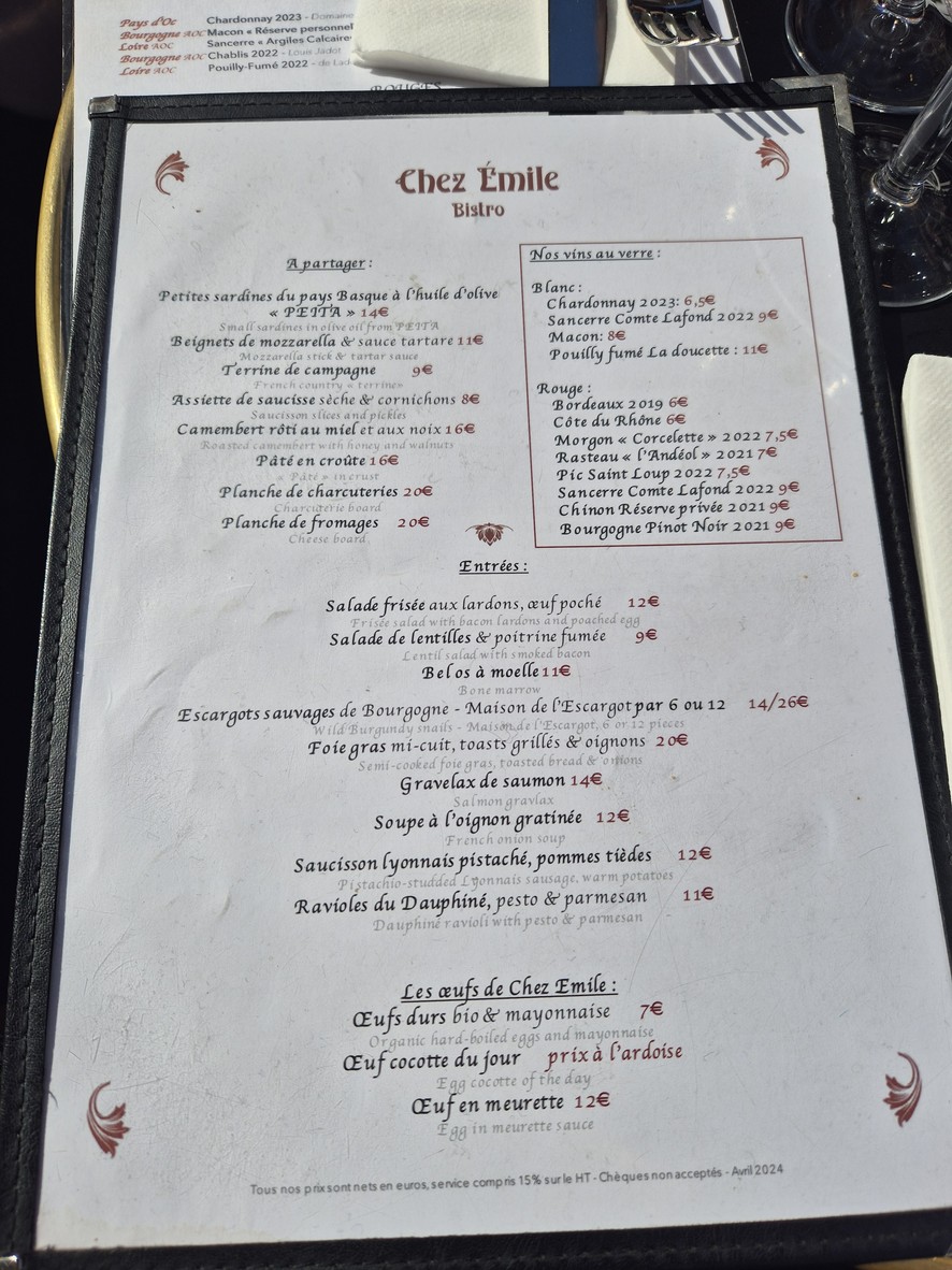 Chez Emile Bistro menu 3