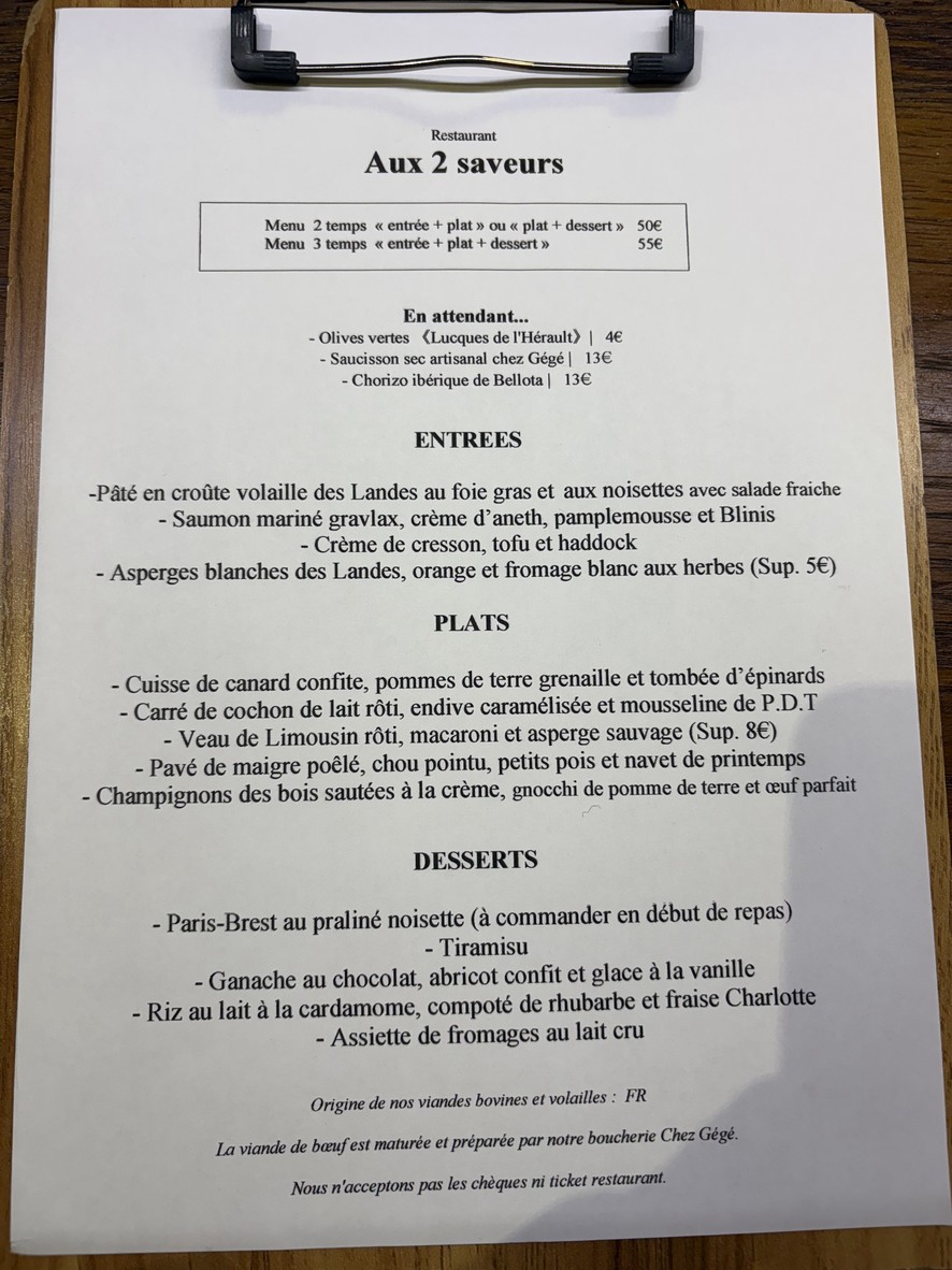 Aux 2 saveurs menu 1