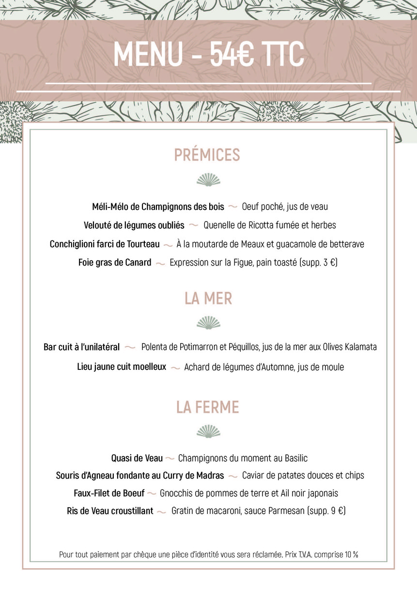 Pavillon Montsouris menu 1