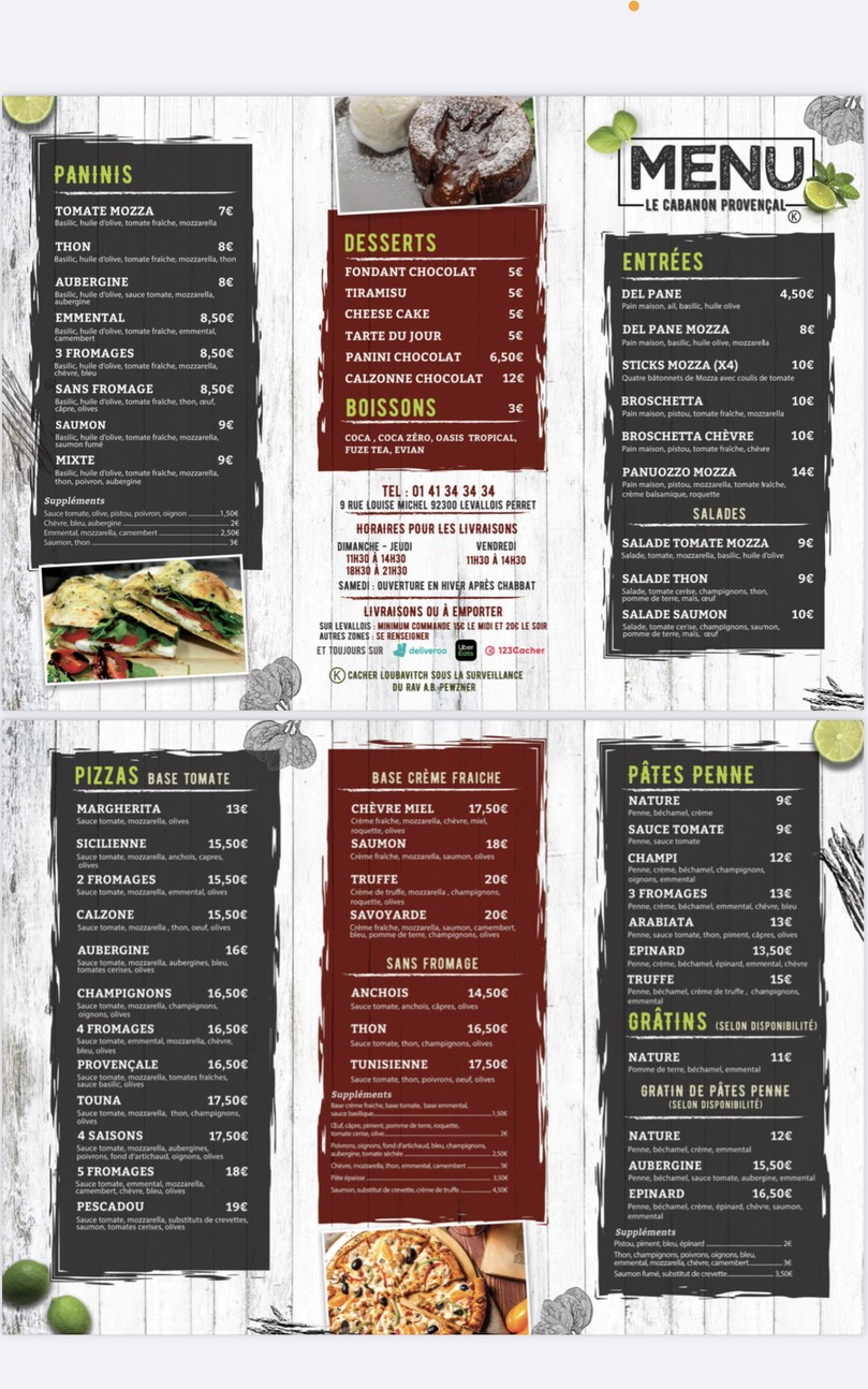 Le Cabanon Provençal menu 1