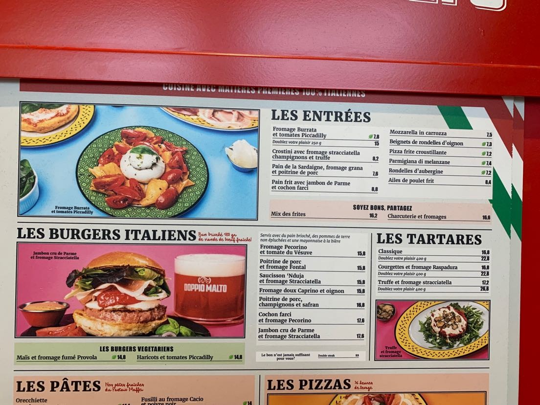 Doppio Malto Paris La Défense menu 1