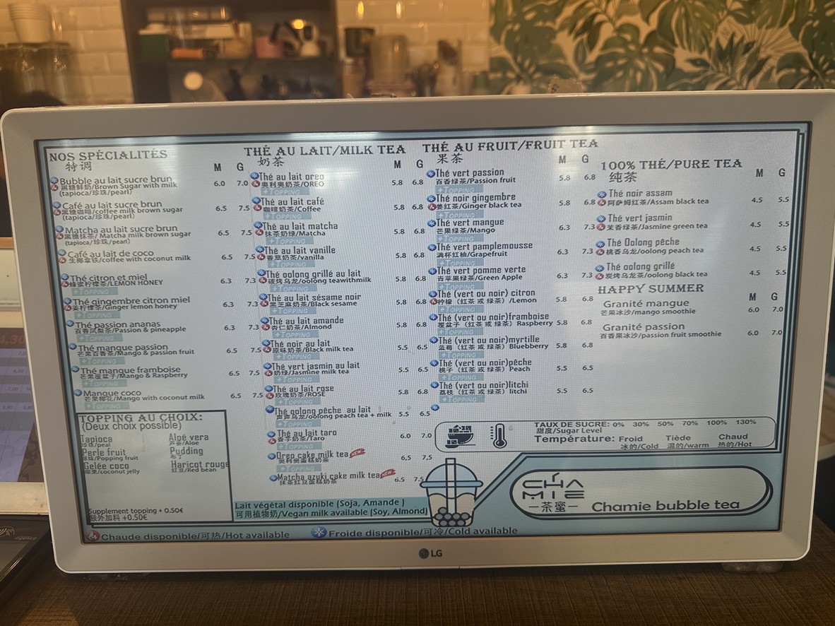 Chamie Bubble Tea menu 2