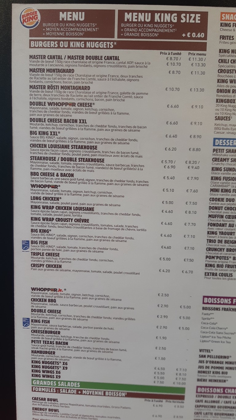 Burger King menu 1