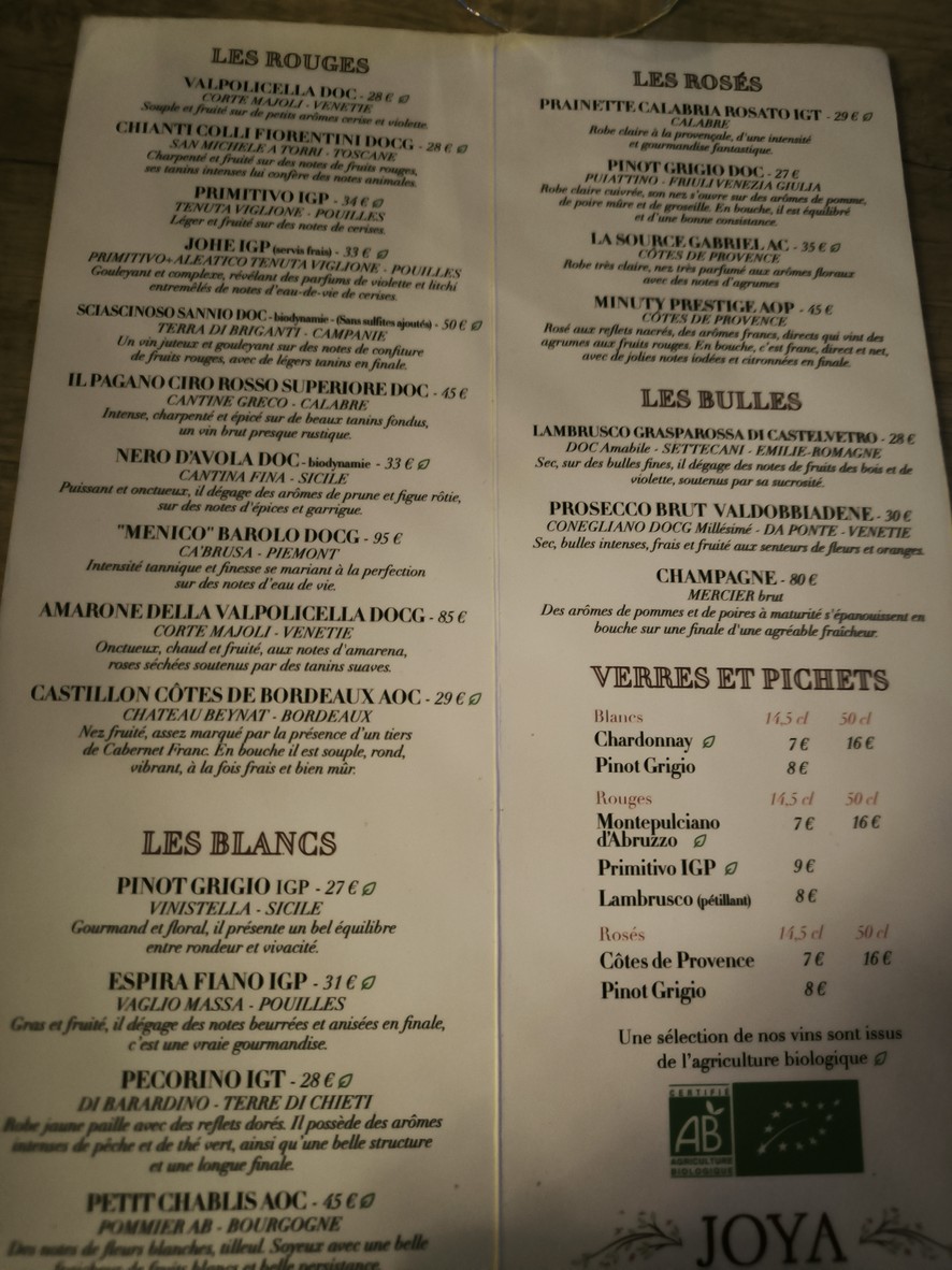 Joya menu 2