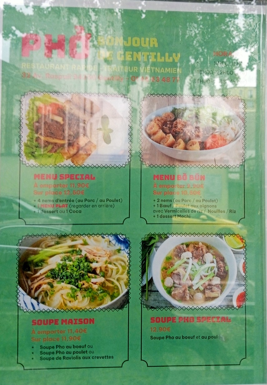 Pho Bonjour de Gentilly menu 1