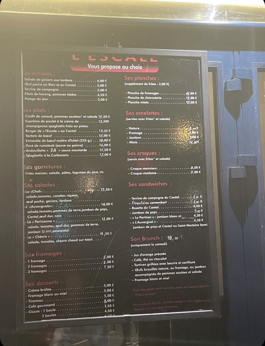 Brasserie l'Escale menu 1