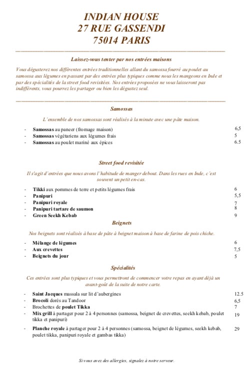Indian House menu 1