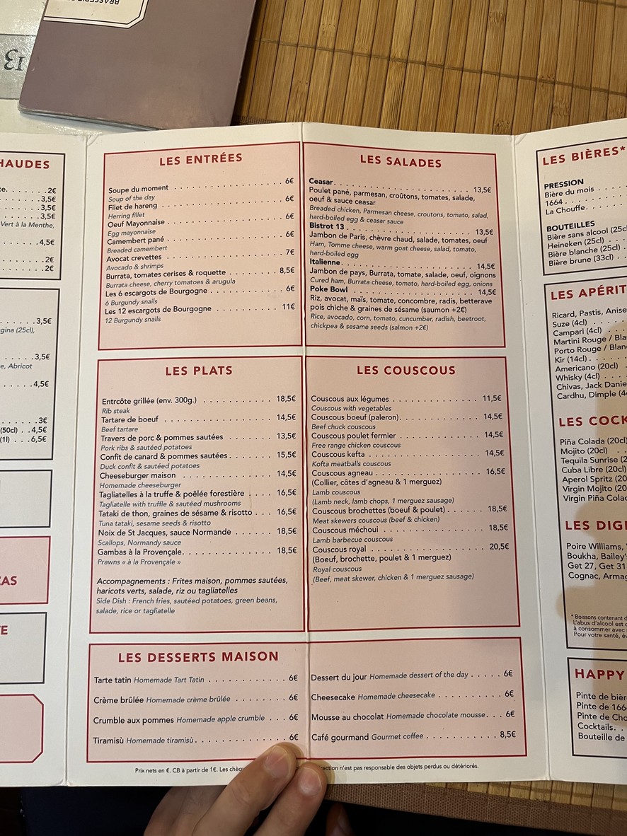 Bistrot 13 menu 1