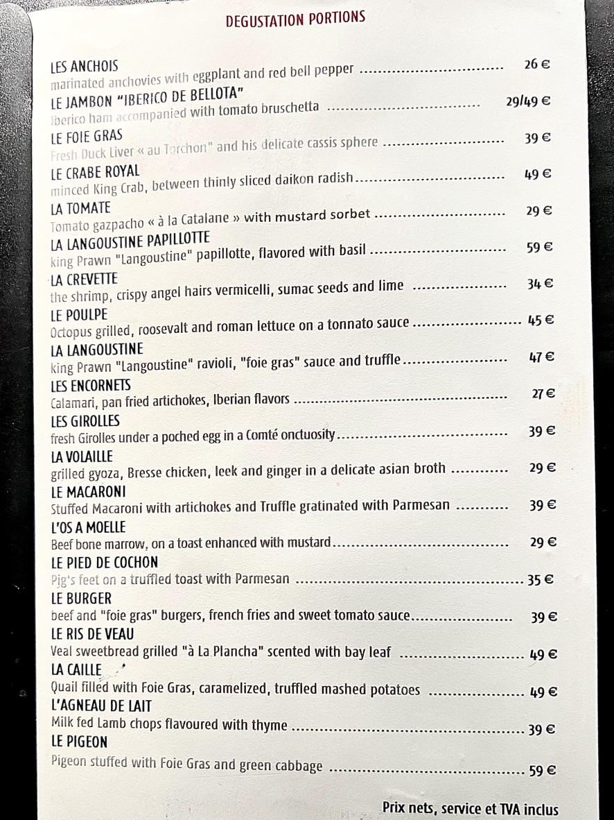 L'Atelier de Joël Robuchon menu 1
