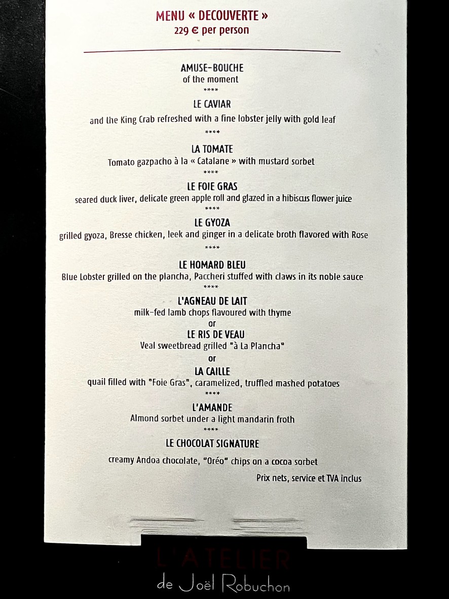L'Atelier de Joël Robuchon menu 3