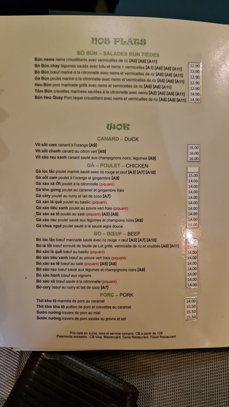 Lotus Viêtnam menu 1