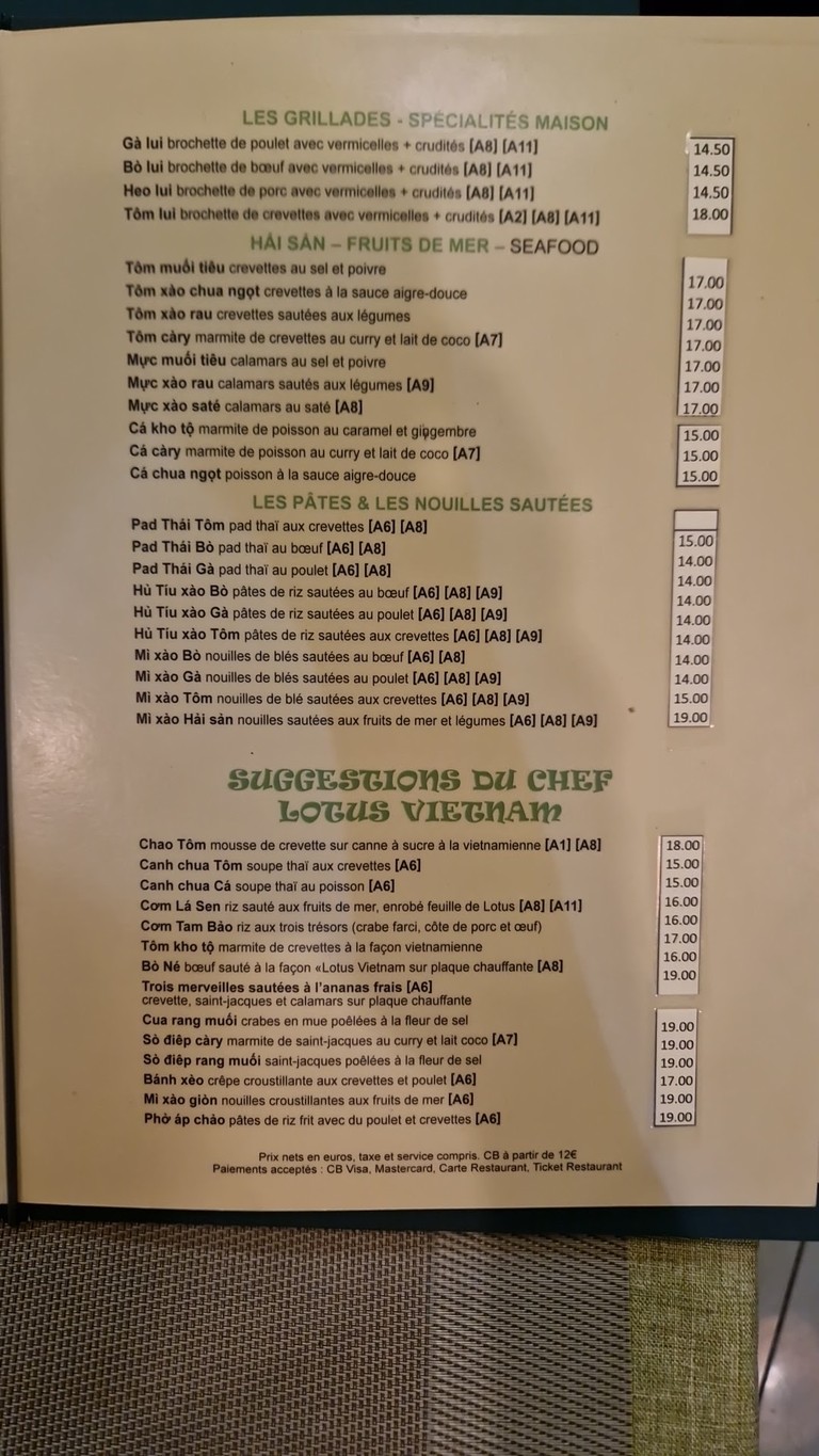 Lotus Viêtnam menu 2