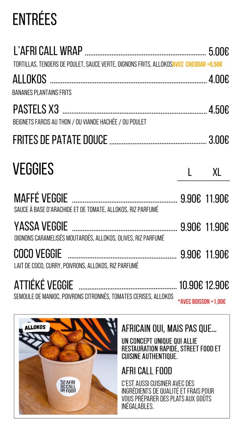Afri Call Food Ménilmontant - Restaurant Africain Paris menu 1