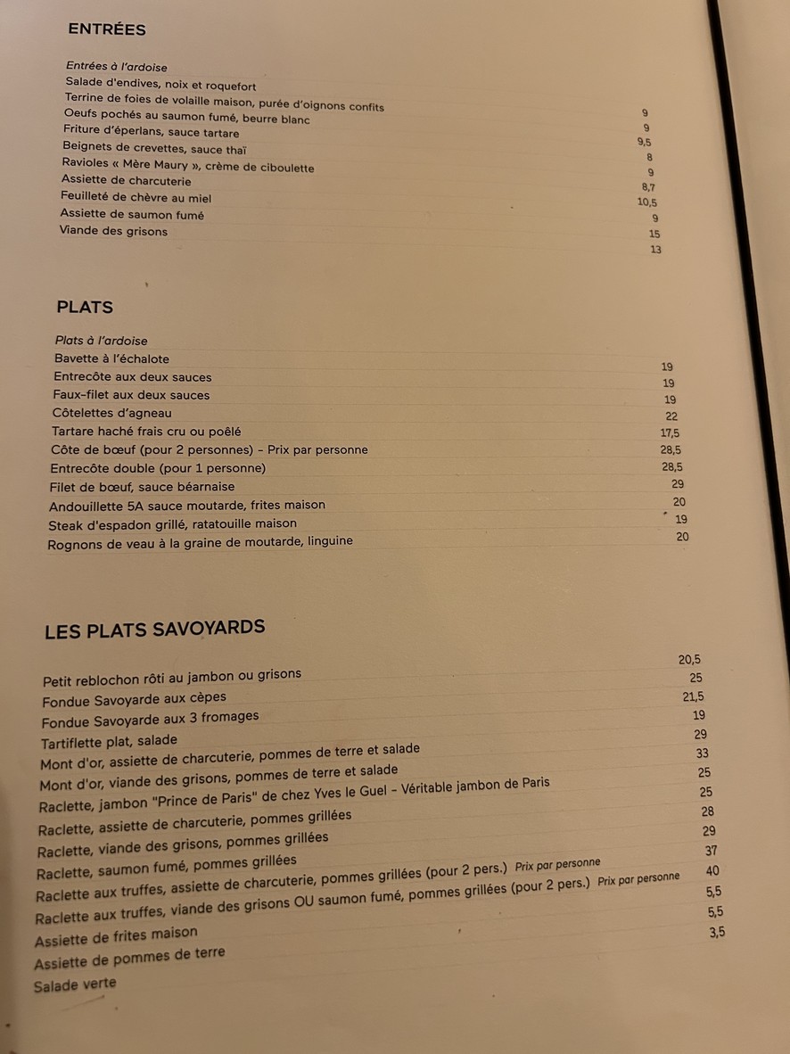 Le Chalet De Neuilly menu 1