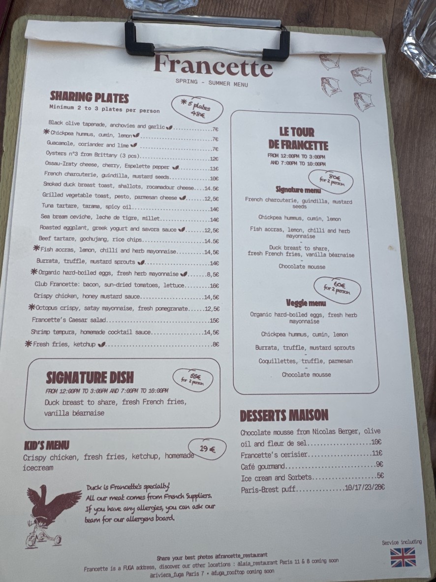 Francette menu 1