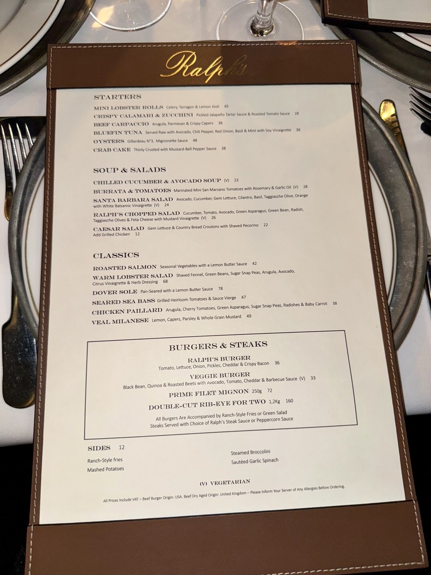 Ralph's Restaurant menu 1