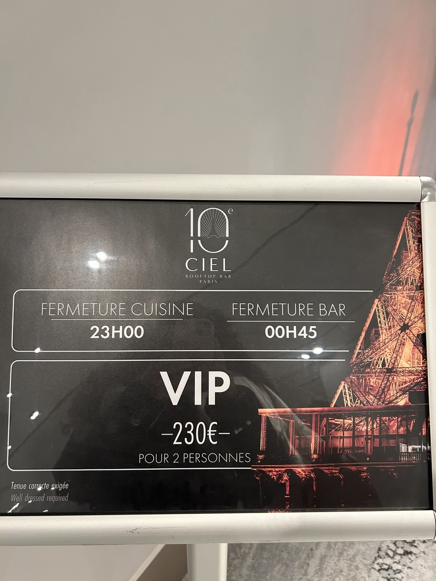 10ème Ciel - Rooftop Bar Paris menu 1