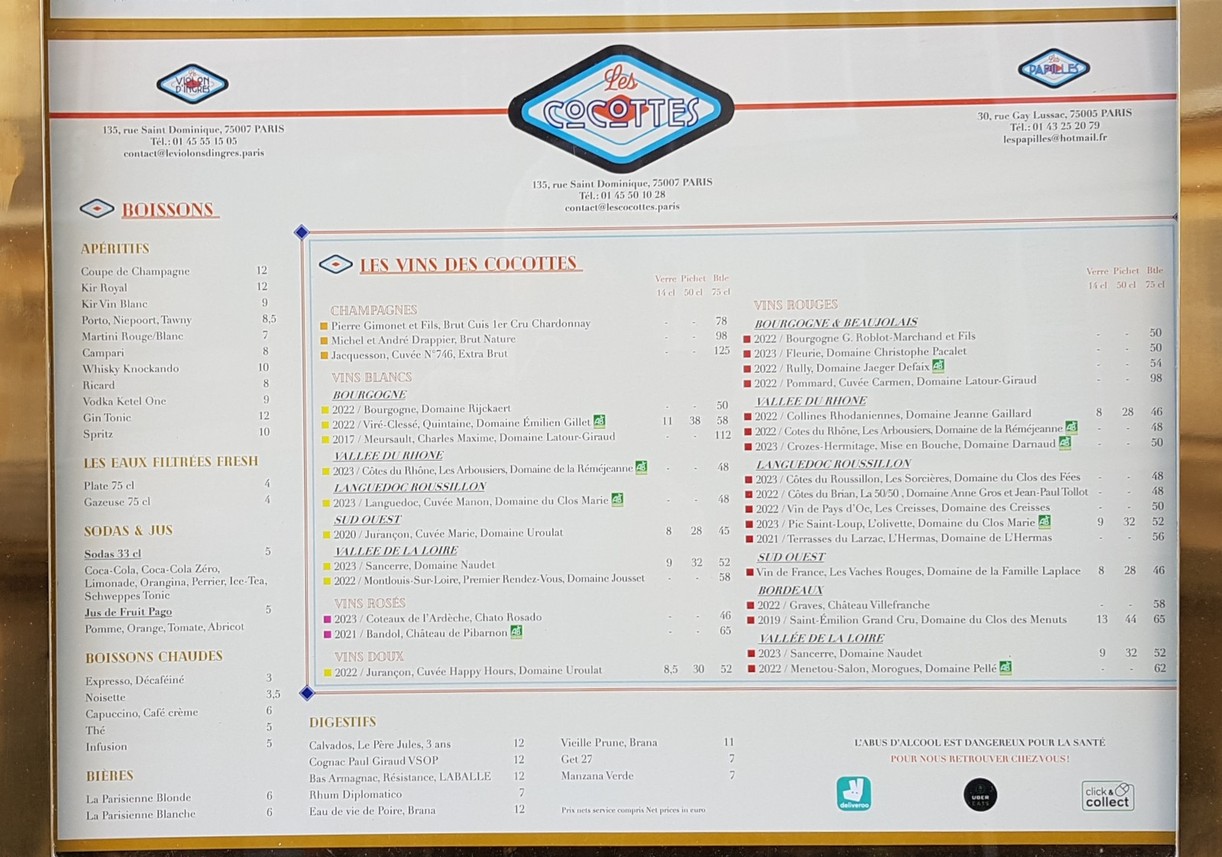 Les Cocottes menu 2