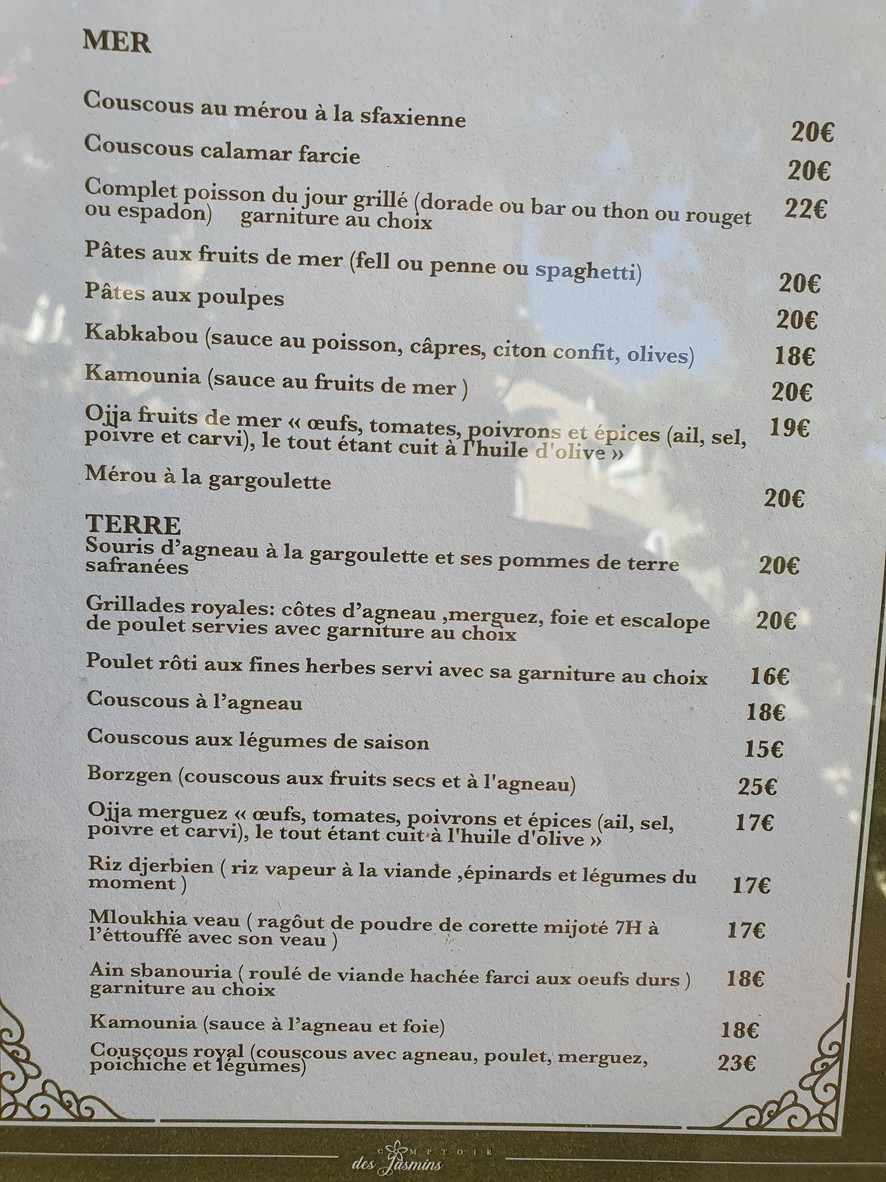 Le Comptoir des Jasmins menu 2