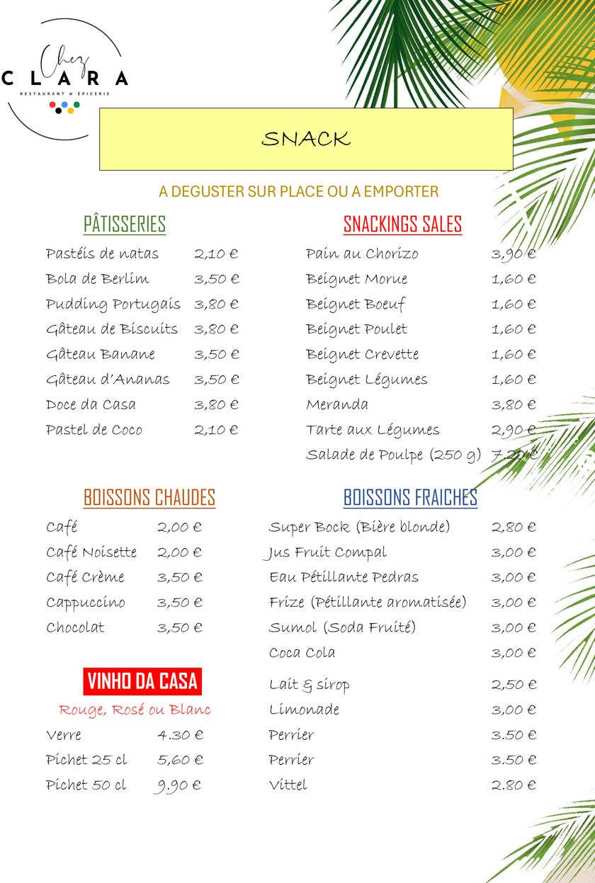 Chez Clara Paris 18 menu 1