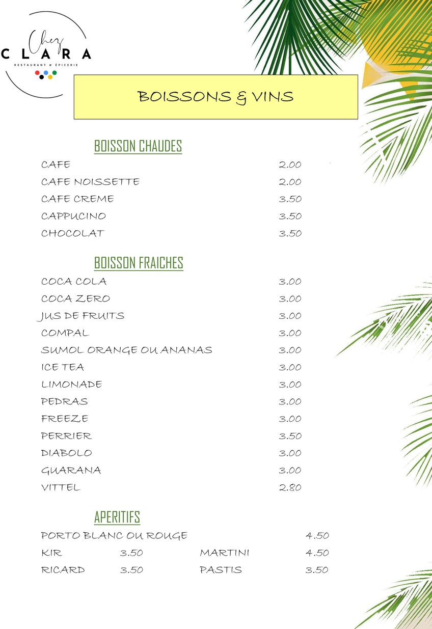 Chez Clara Paris 18 menu 2
