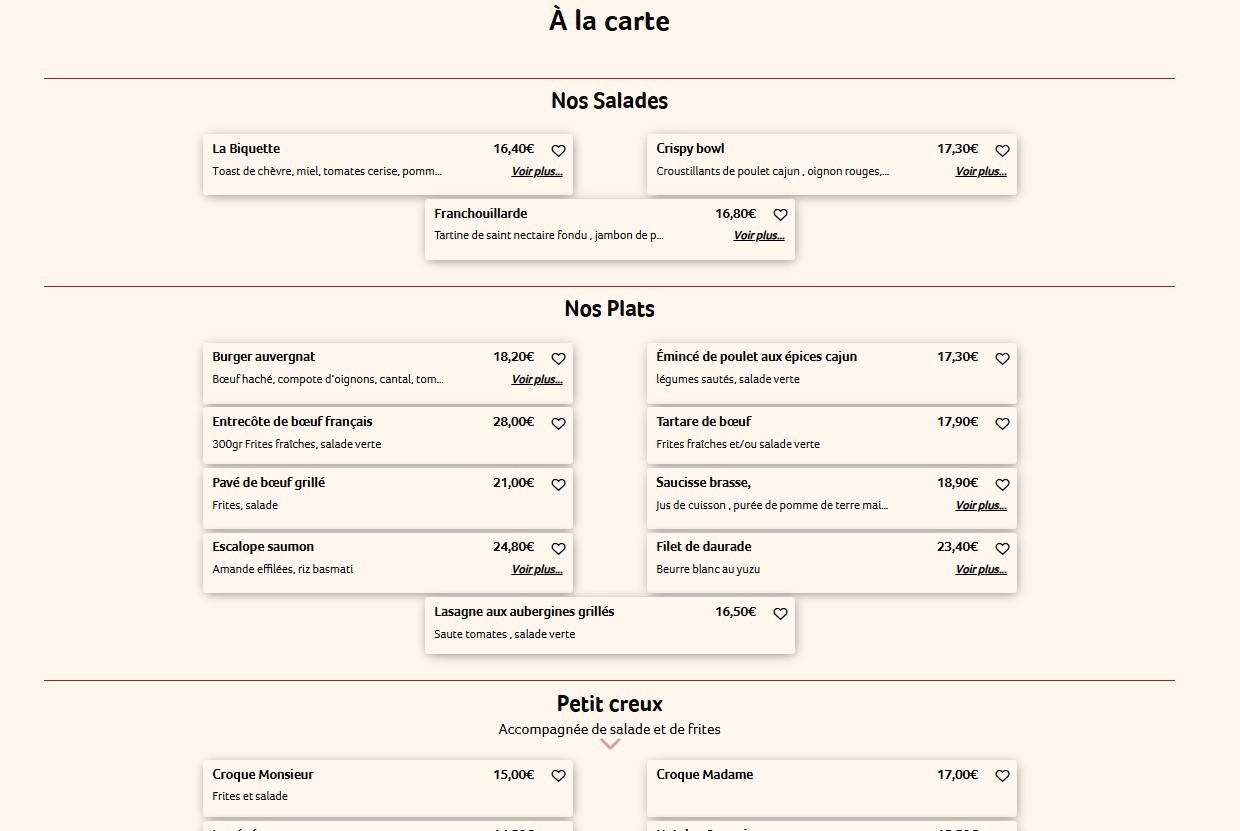 Au Temps Passé menu 1