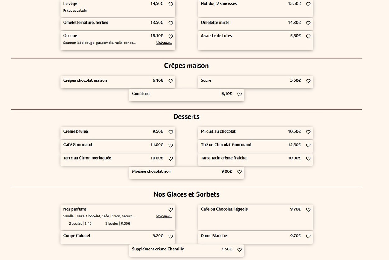 Au Temps Passé menu 2