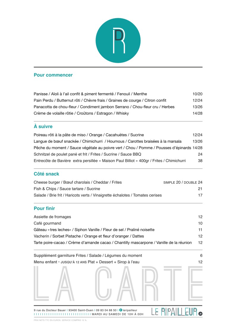 Le Ripailleur menu 1
