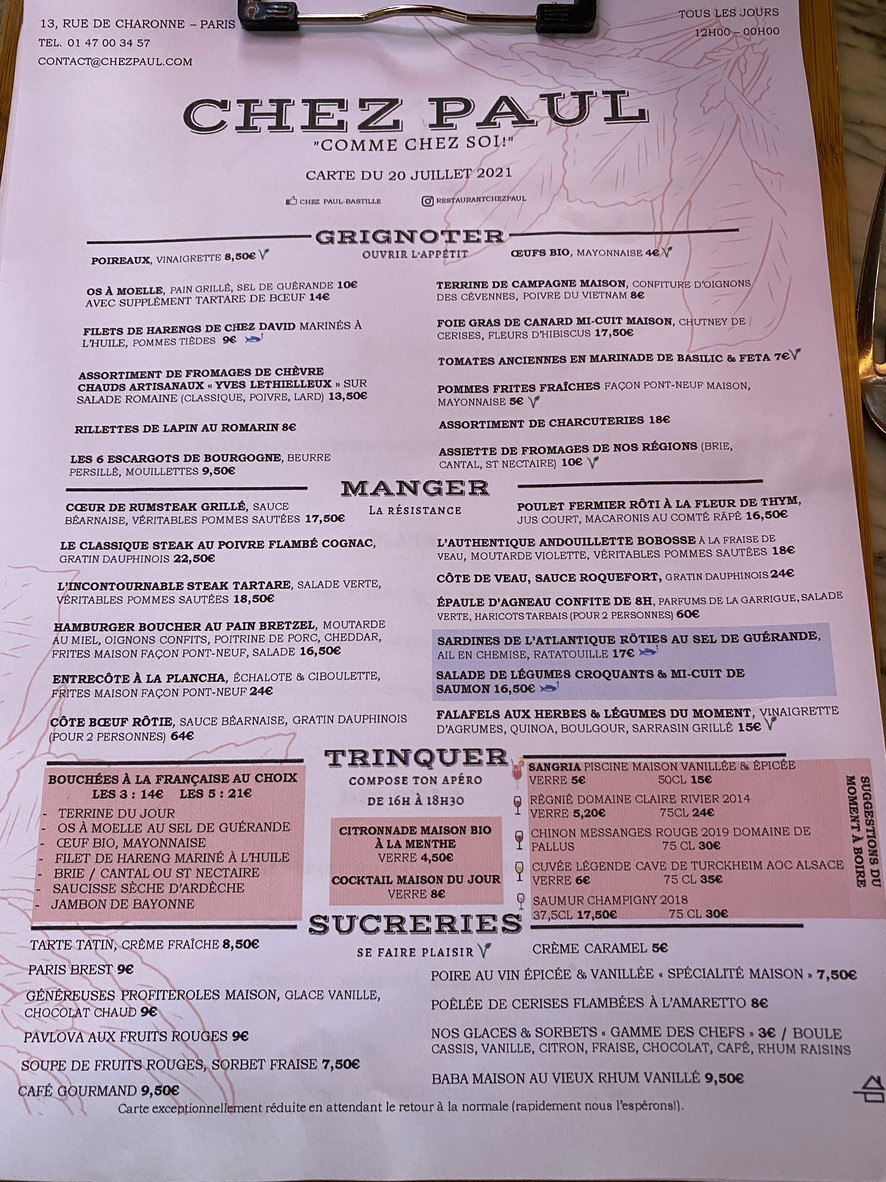 Chez Paul menu 1