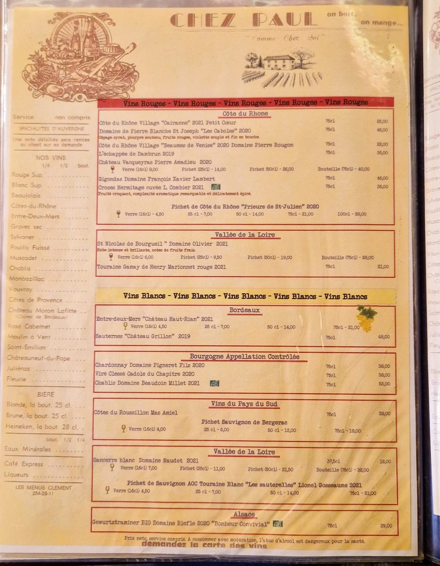 Chez Paul menu 2