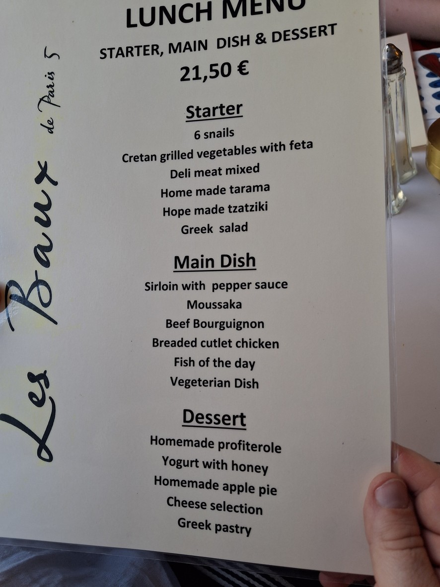 Les Baux de Paris menu 1