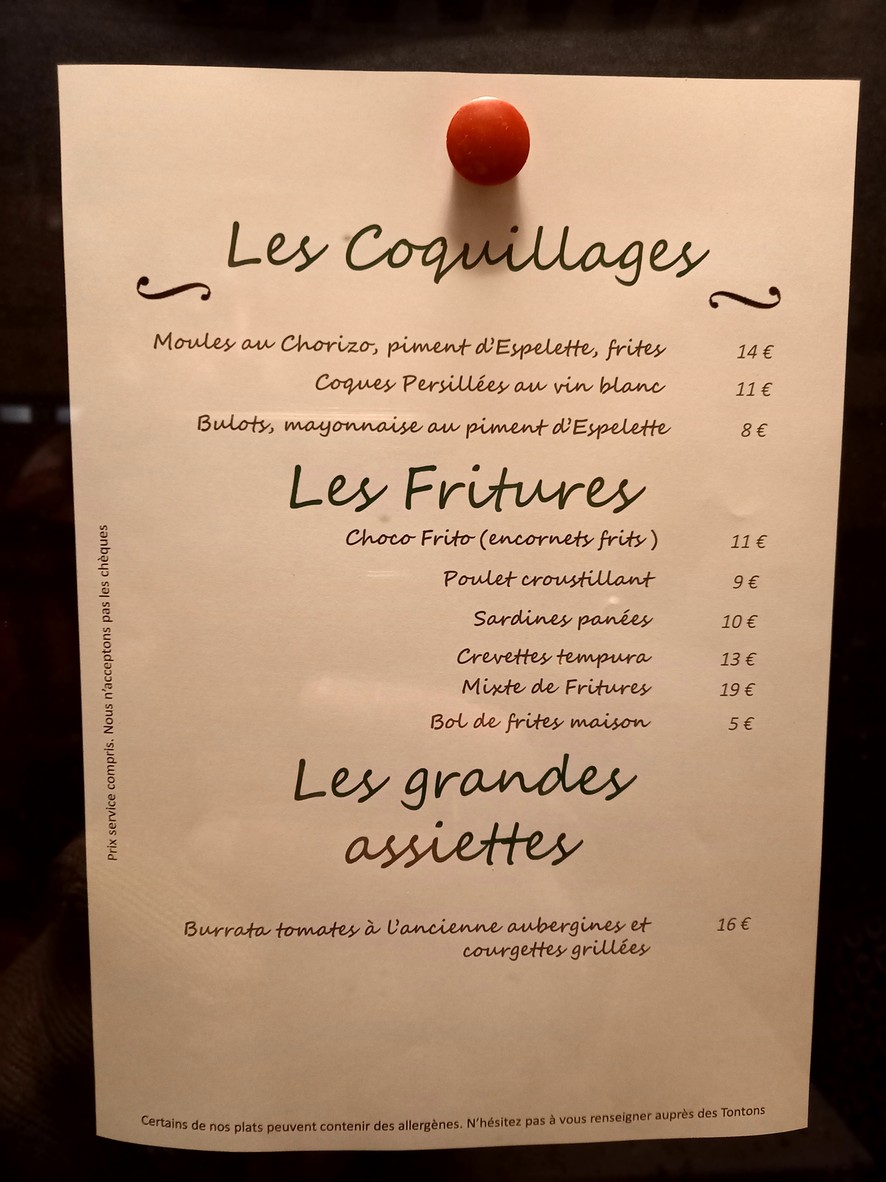 LES TONTONS menu 2