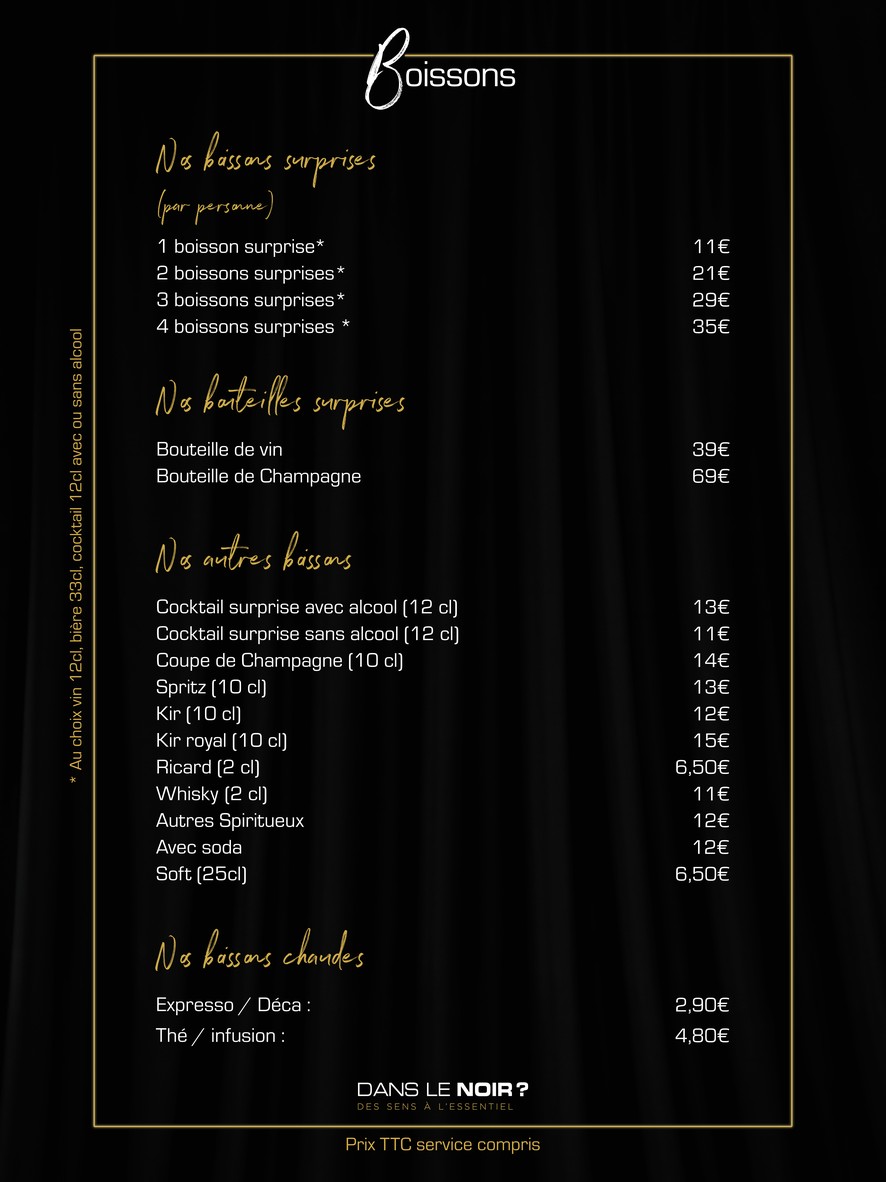 Restaurant Dans le Noir ? Paris menu 2