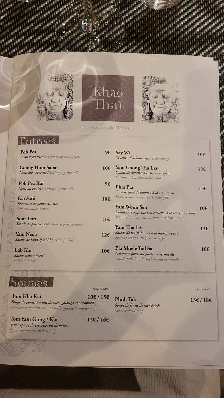 Khao Thaï menu 1