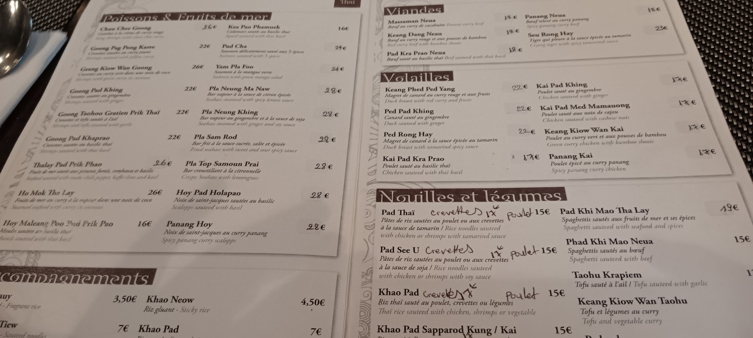 Khao Thaï menu 2