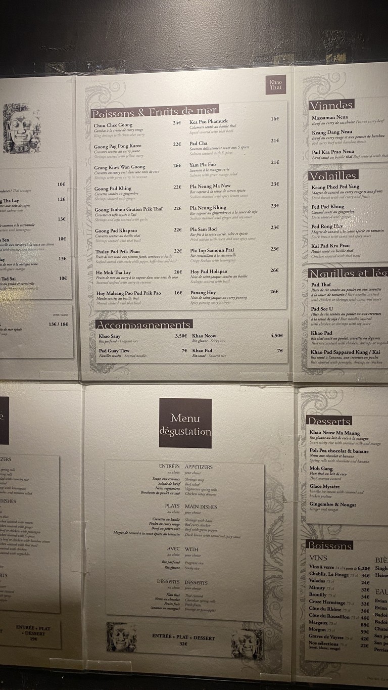 Khao Thaï menu 3