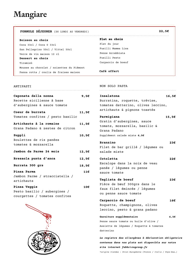 La Fabbrica Ternes menu 1