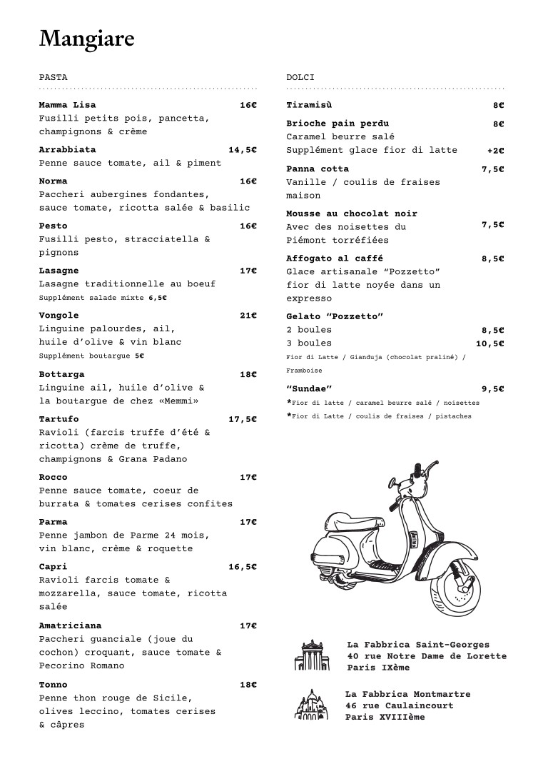 La Fabbrica Ternes menu 2
