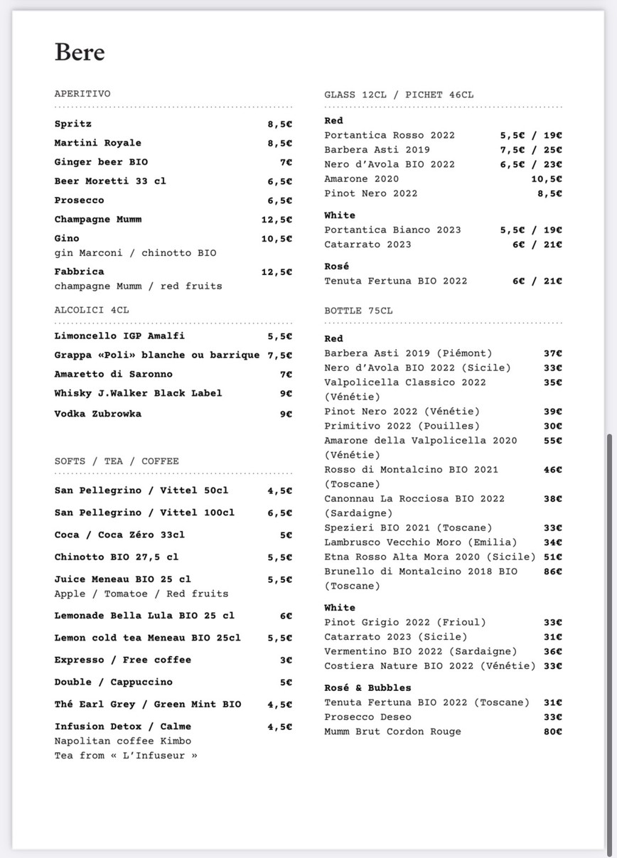 La Fabbrica Ternes menu 3