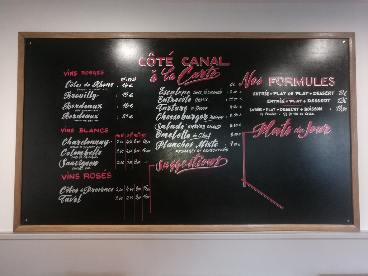 Coté Canal menu 1