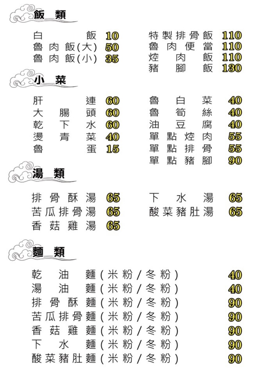 Xiagang Paigu Su Tang (Jin Wai Dai) menu 1