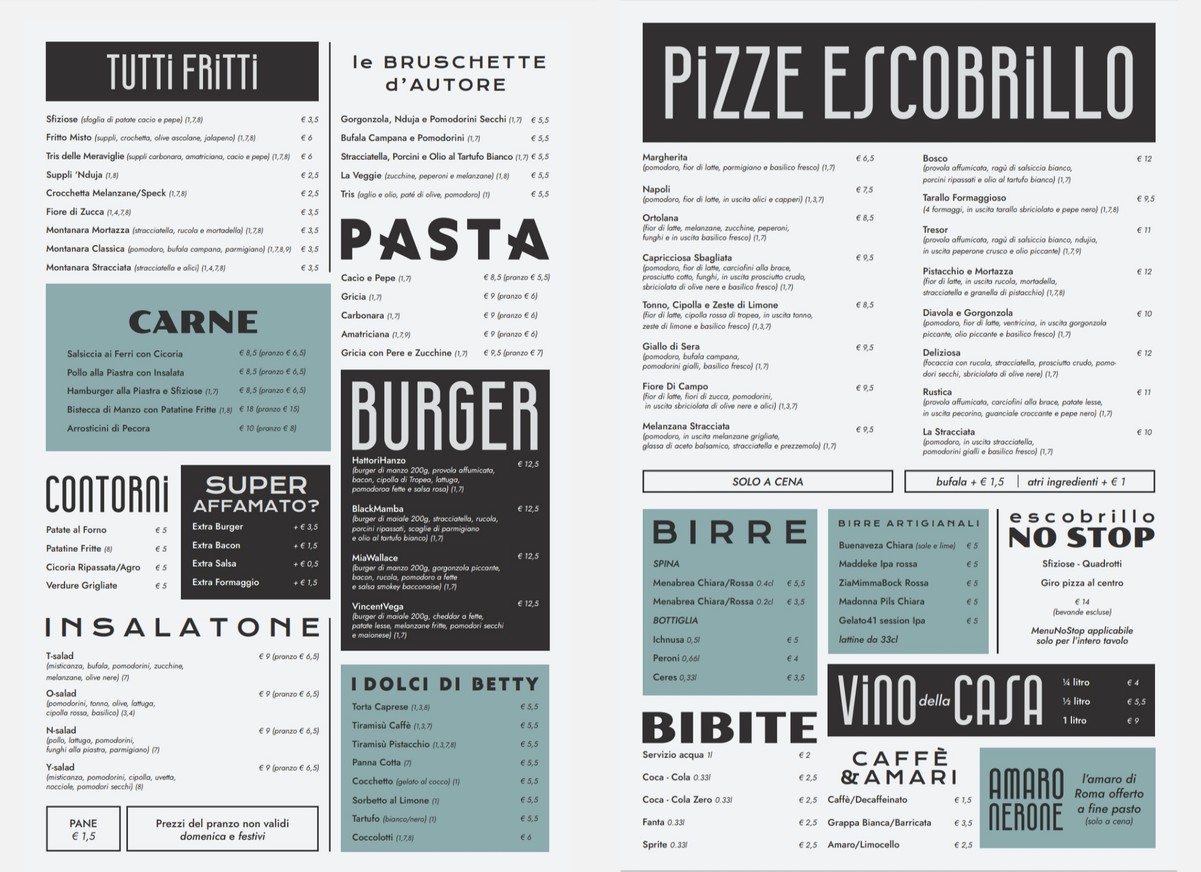 Escobrillo Roma menu 2
