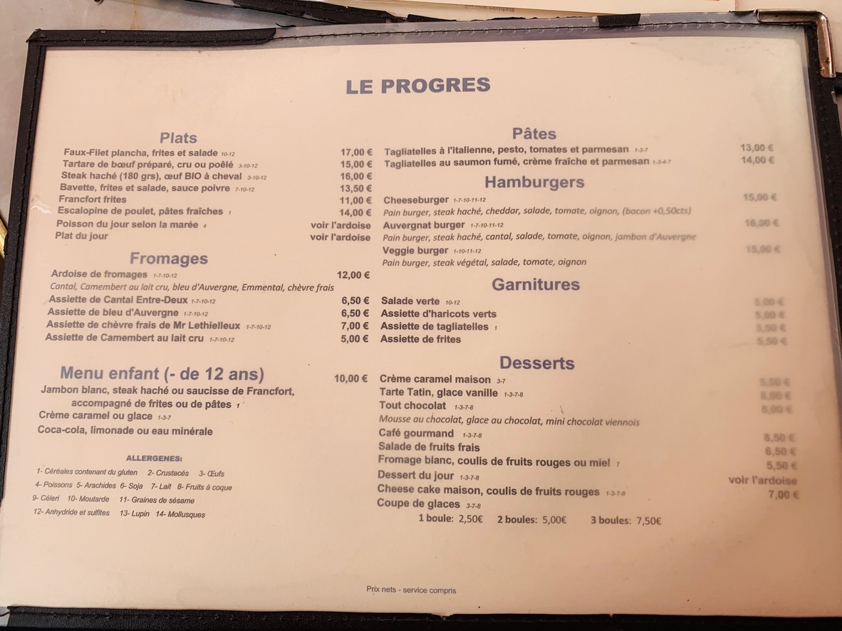 Le Progrès Marais menu 2