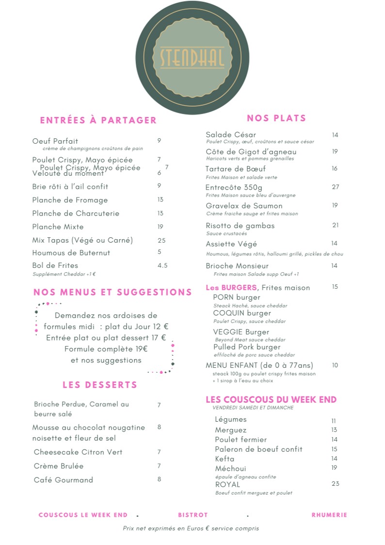 Le Stendhal Paris 20 menu 1