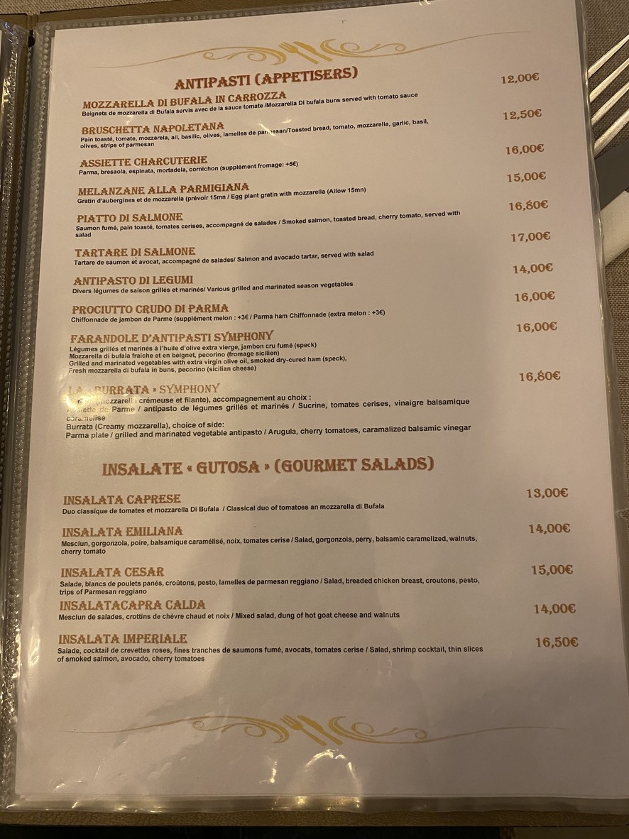 Symphony | Restaurant Italien/ Traiteur/ Room Events | Restaurant Villette | Restaurant Paris 19 menu 1